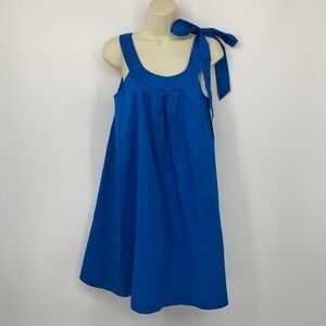 Theory Steffen A-line trapeze shift dress blue dupioni silk shoulder tie 4